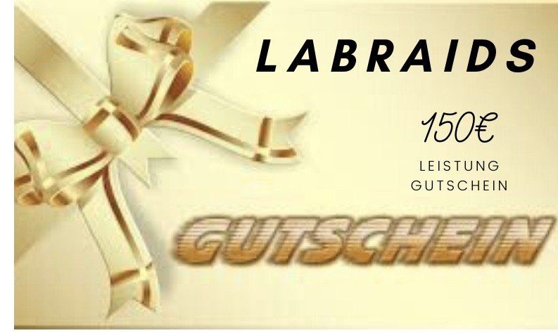 Eine Labraids-Geschenkkarte mit einer goldenen Schleife
