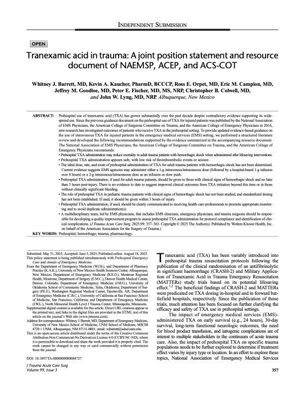 Article about tranexamic acid in trauma