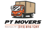 PT Movers logo with orange moving truck and text “Watertown, NY (315) 816-1241”