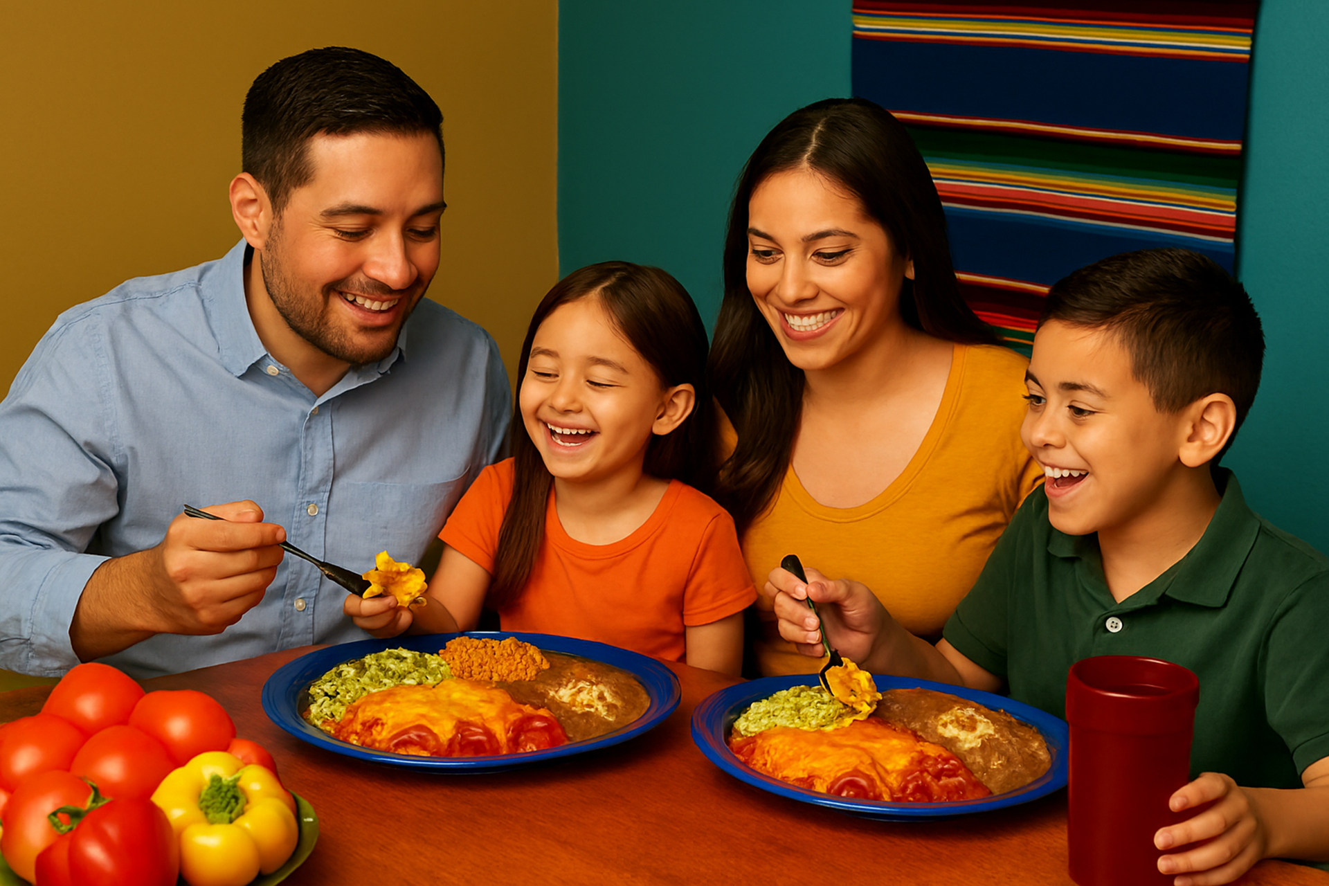 Family enjoying Mexican Food