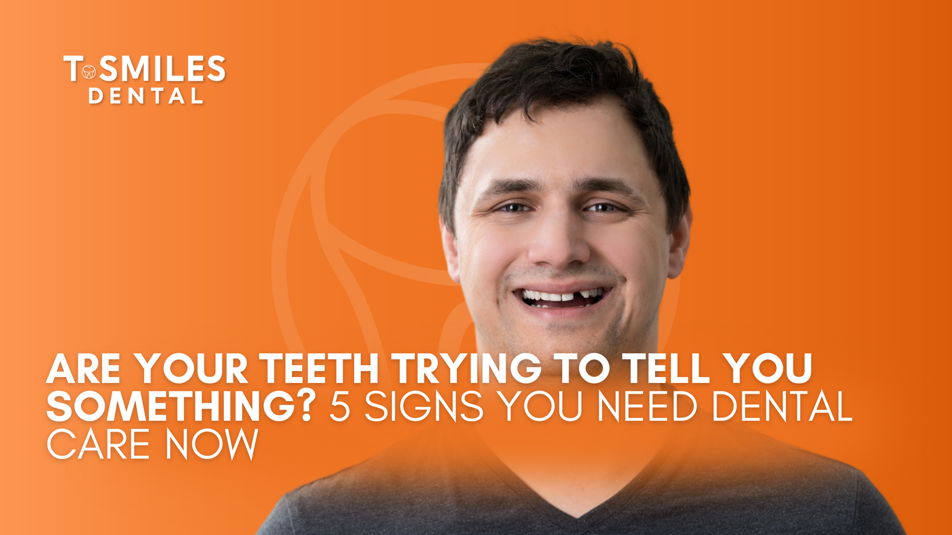 A man with braces on his teeth is smiling in front of an orange background.