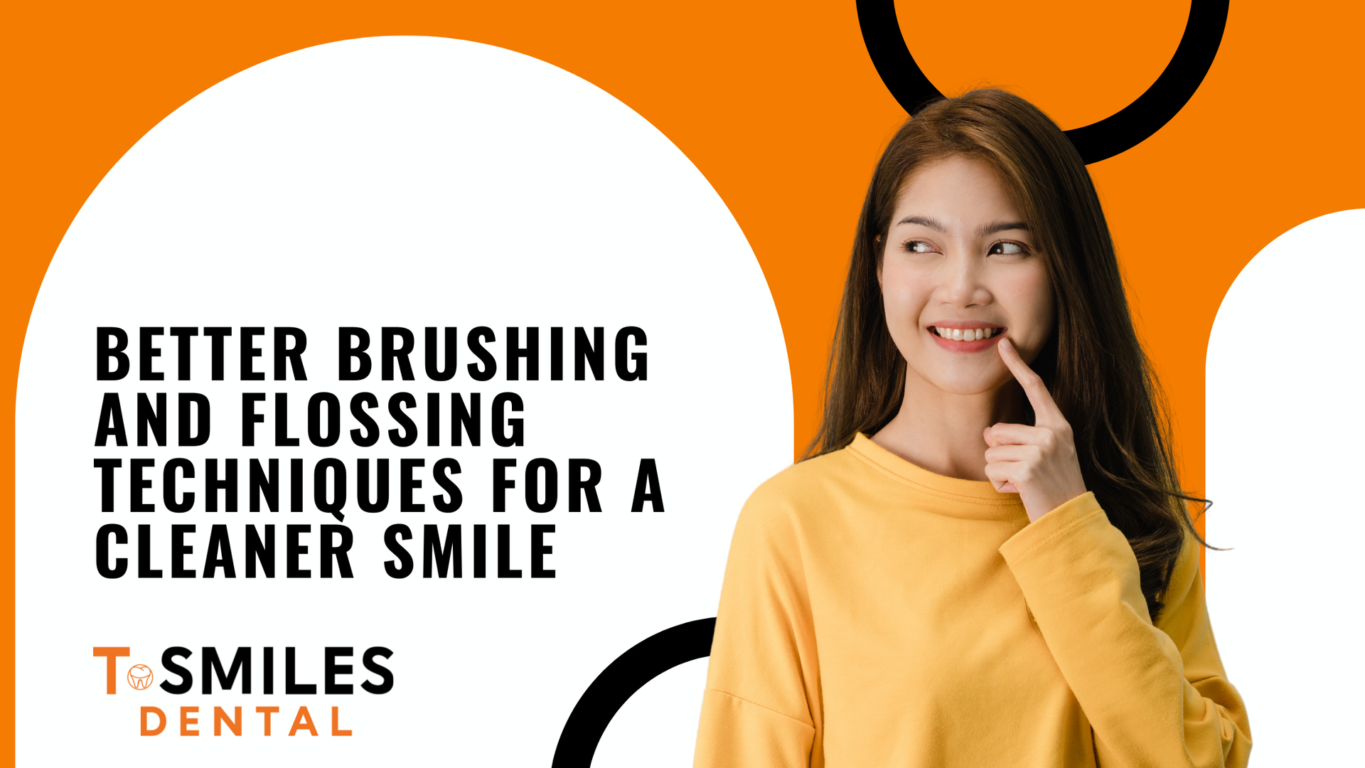 Woman pointing at her teeth; title reads