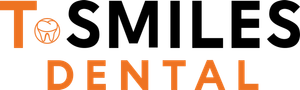 A logo for t smiles dental with a tooth on it.