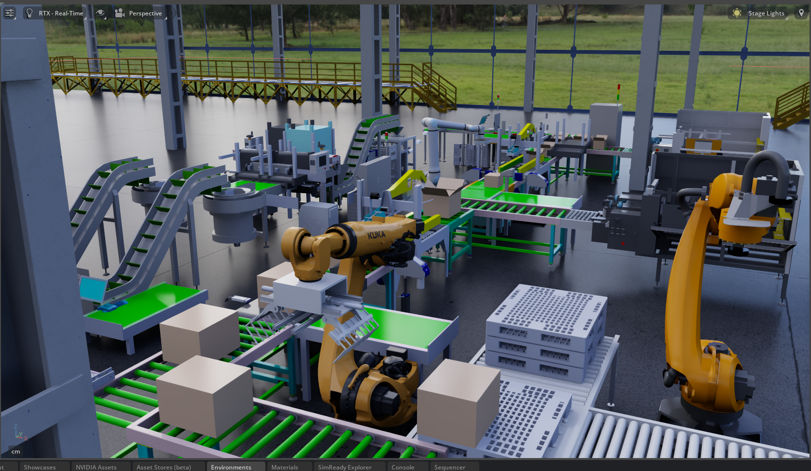 Real-time ray-traced assembly line in Omniverse View