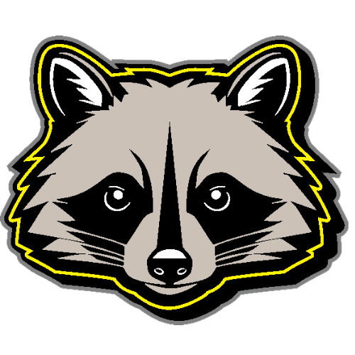 A drawing of a raccoon 's head with a yellow outline.