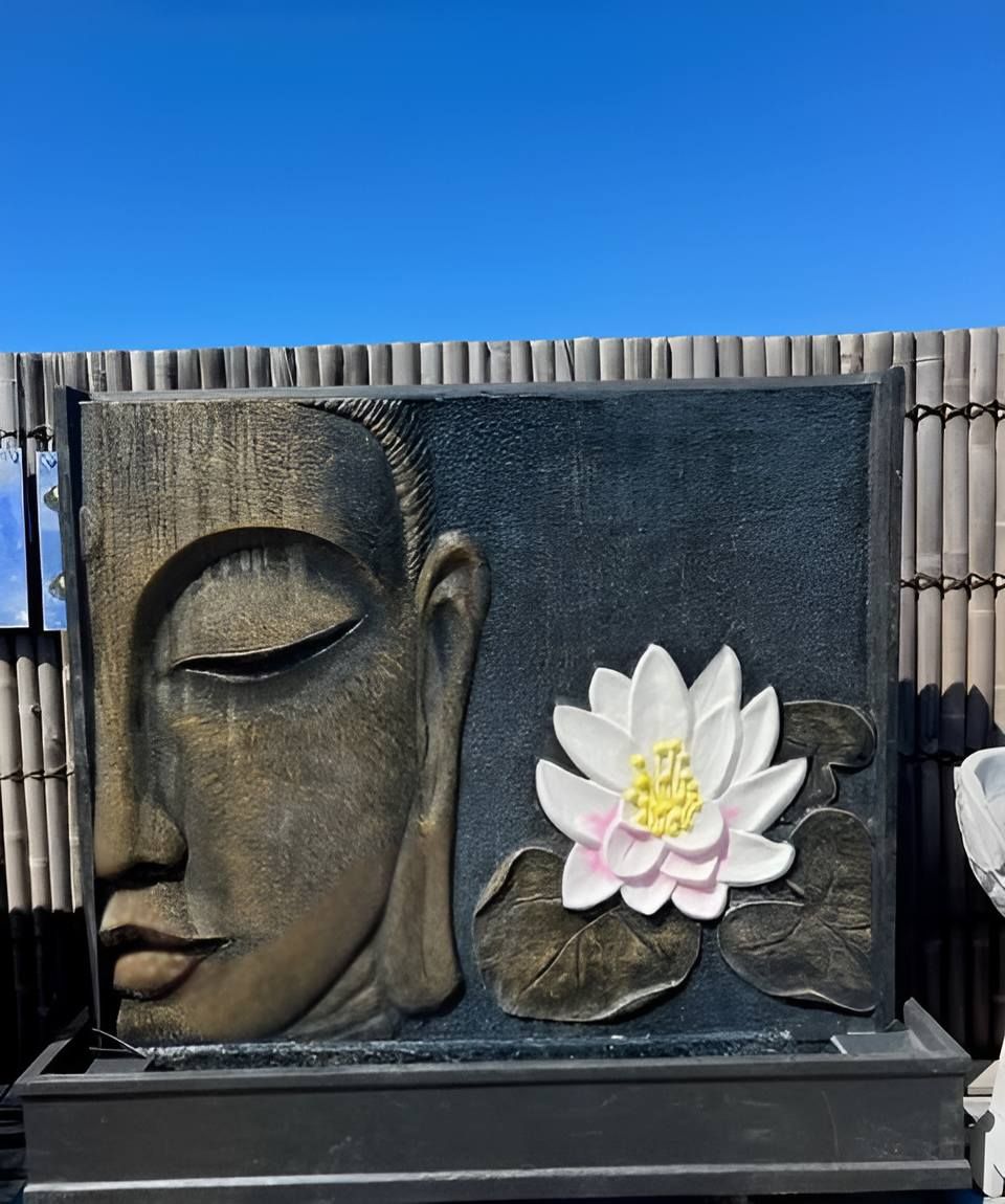 A Sculpture of a Lotus Flower and Face With a Black Background — Sun City Pools In Hyde Park, QLD