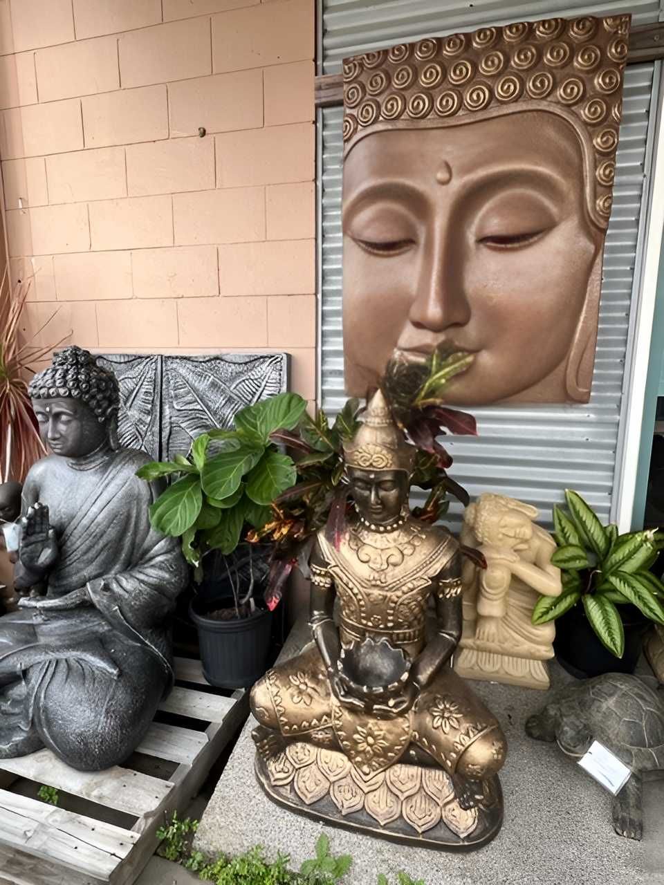 Two Statue Sitting on the Floor with Plants Beside — Sun City Pools In Hyde Park, QLD
