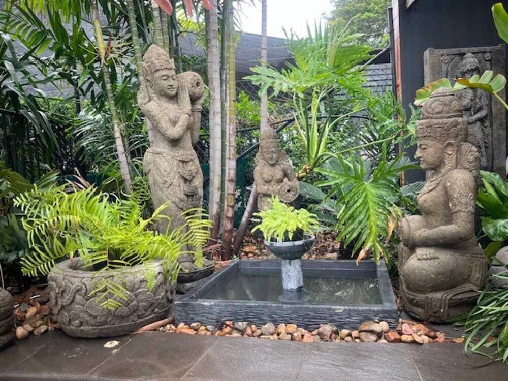 A Group of Statues Are Sitting Next to a Pond in a Garden — Sun City Pools In Hyde Park, QLD