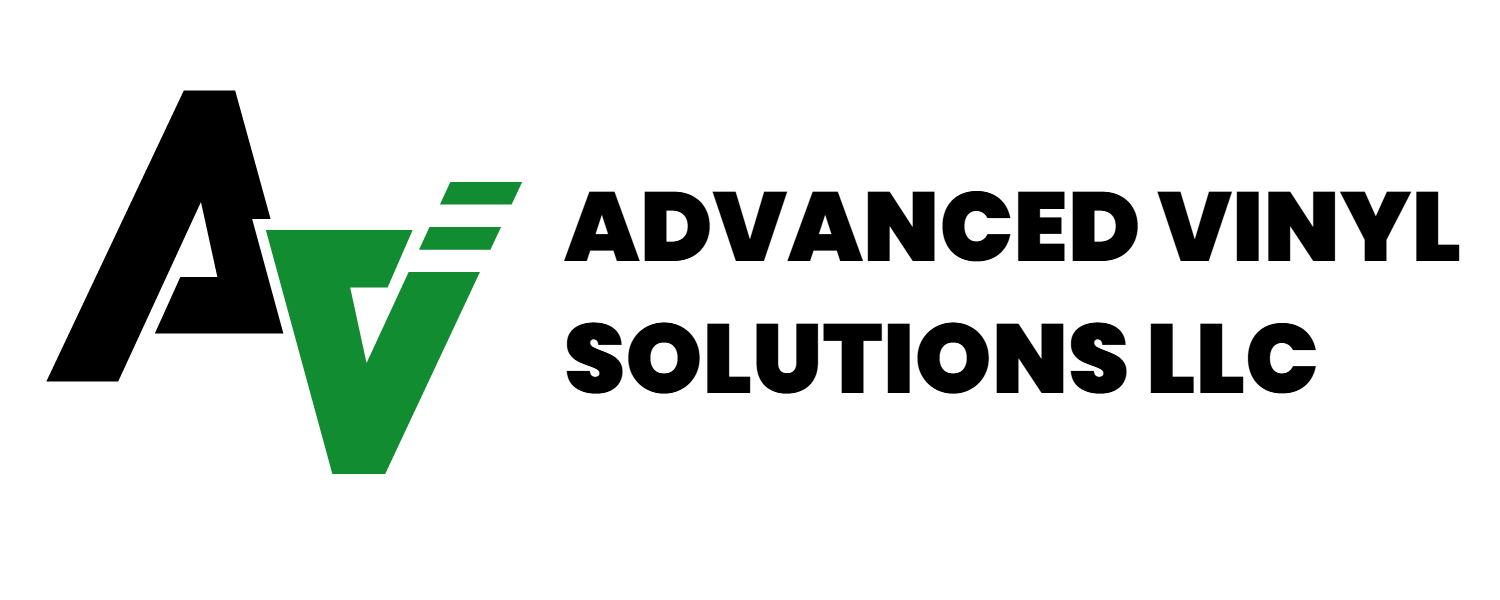 The logo for advanced vinyl solutions llc is green and black.
