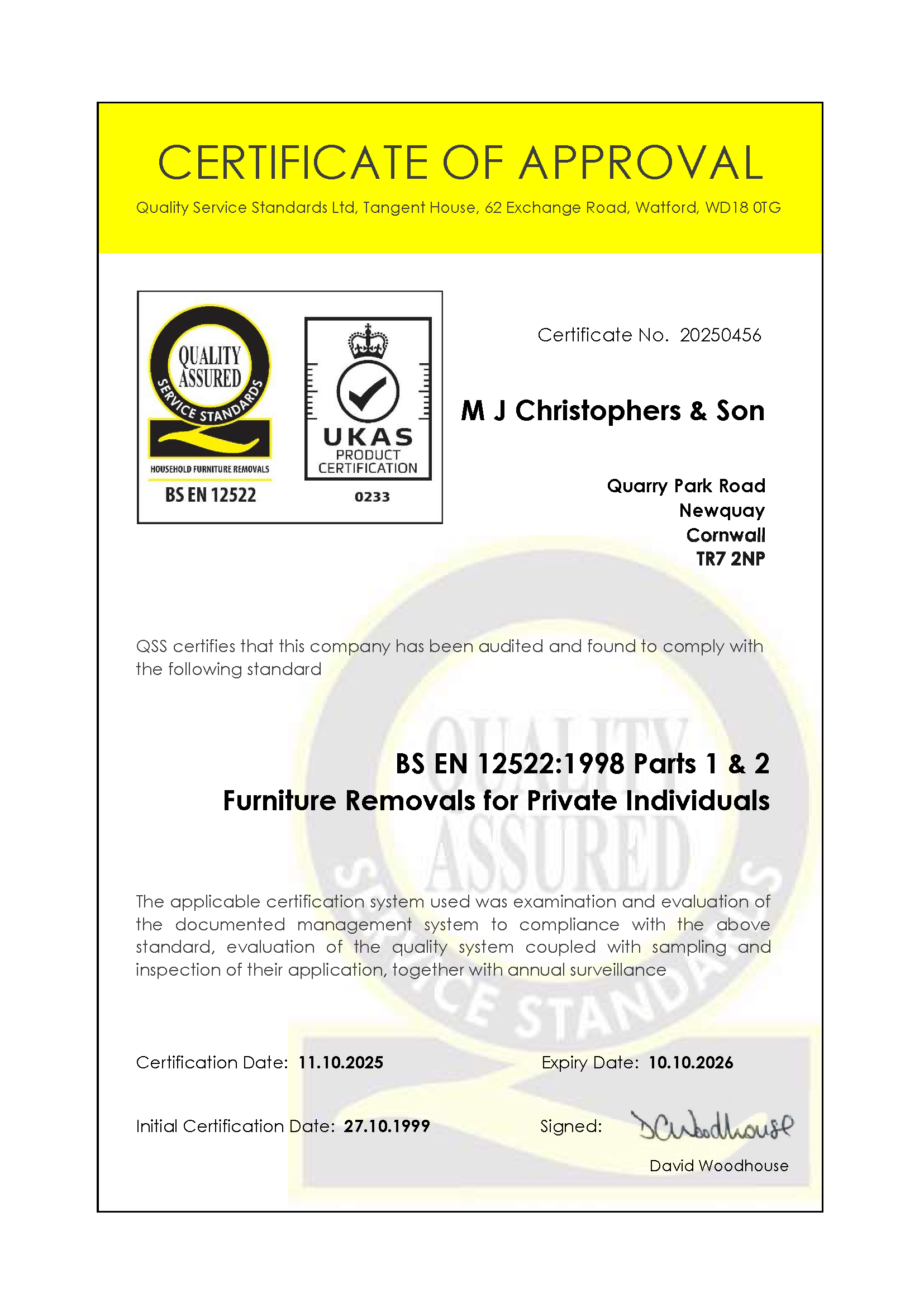 BS EN 12522 quality assured certifcate
