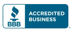 A blue sign that says accredited business on it