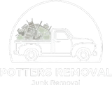 A truck overflowing with junk, inside an arch, with "Potters Removal" and "Junk Removal" below.