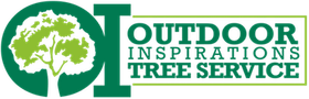 Logo for Outdoor Inspirations Tree Service featuring a green, circular icon with a tree silhouette and white text.