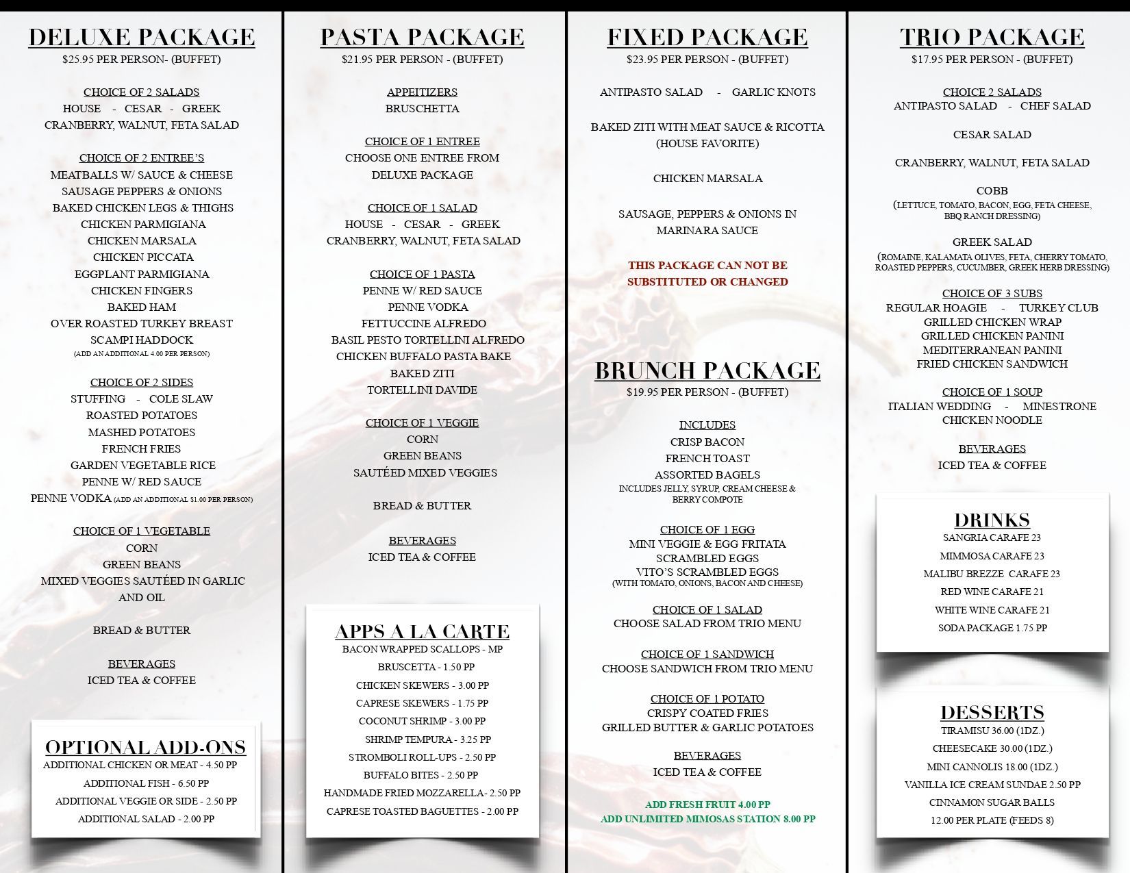 Special Occasion Menu Basile Italian Delight Restaurant
