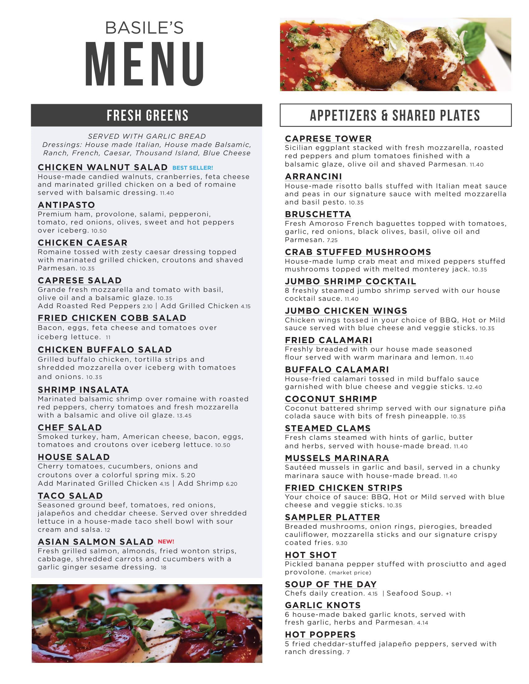 Menu Basile Italian Delight Restaurant