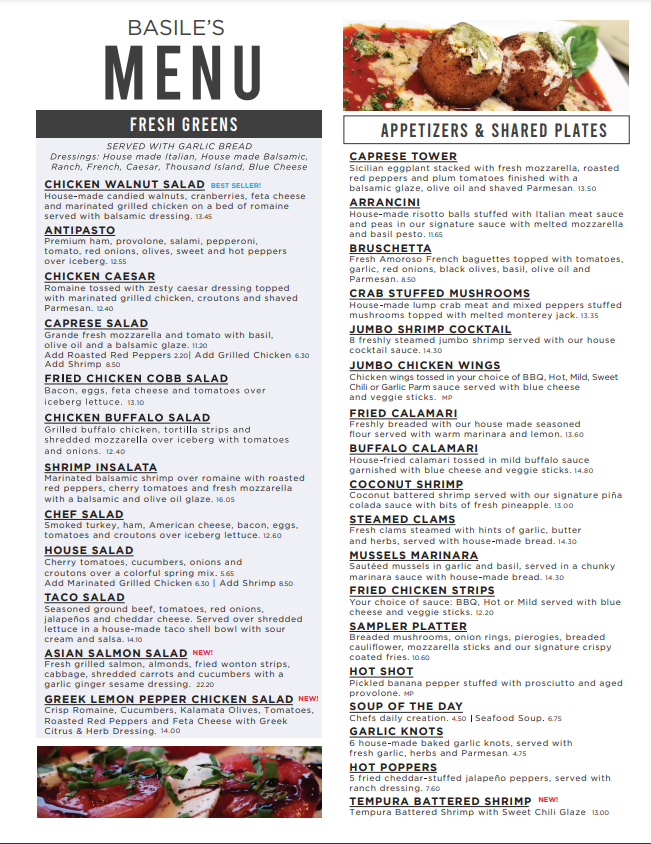 Menu Basile Italian Delight Restaurant