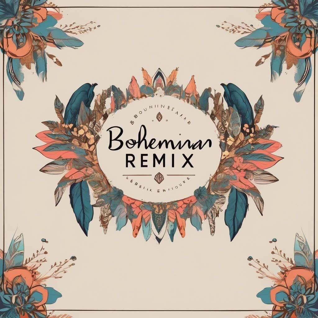 A bohemian remix album cover with feathers and flowers
