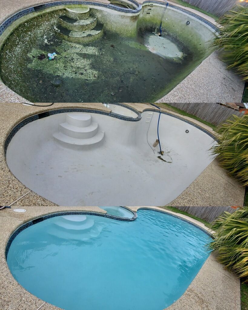 A picture of a pool that was green and is now cleaned and clear in New Orleans, LA.