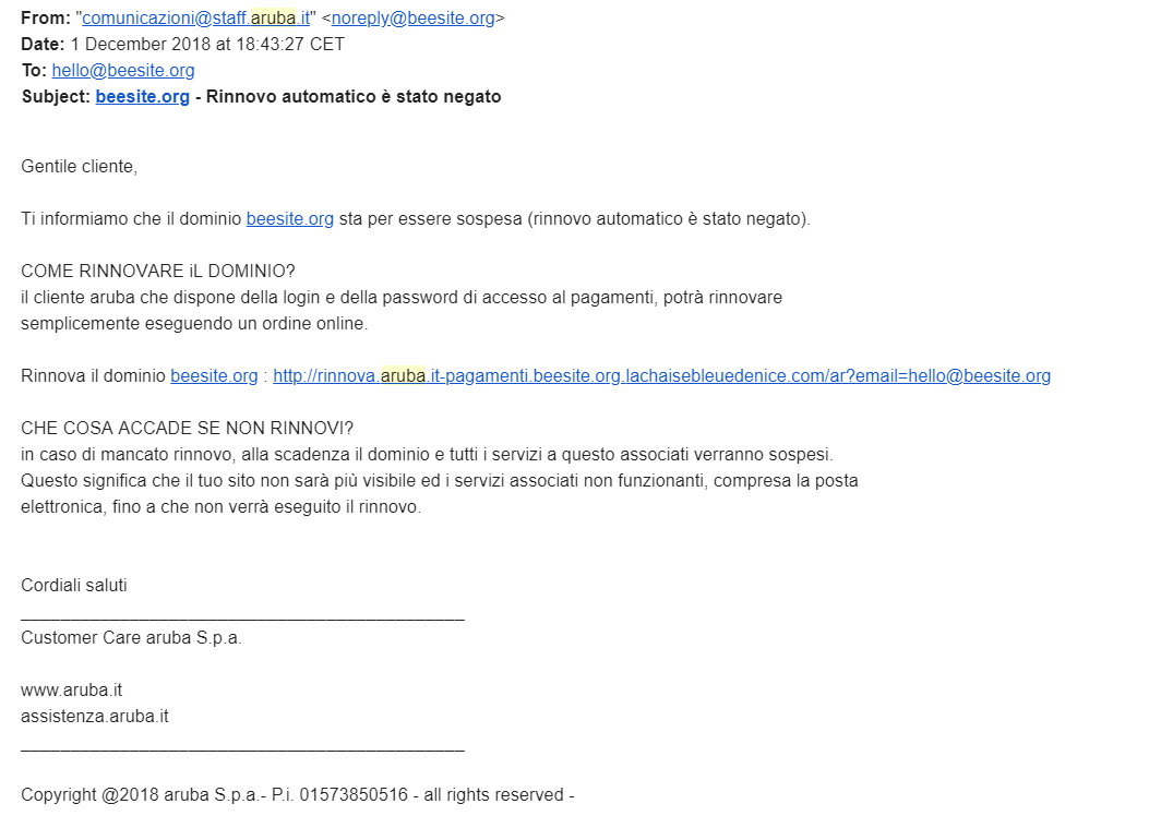 esempio mail