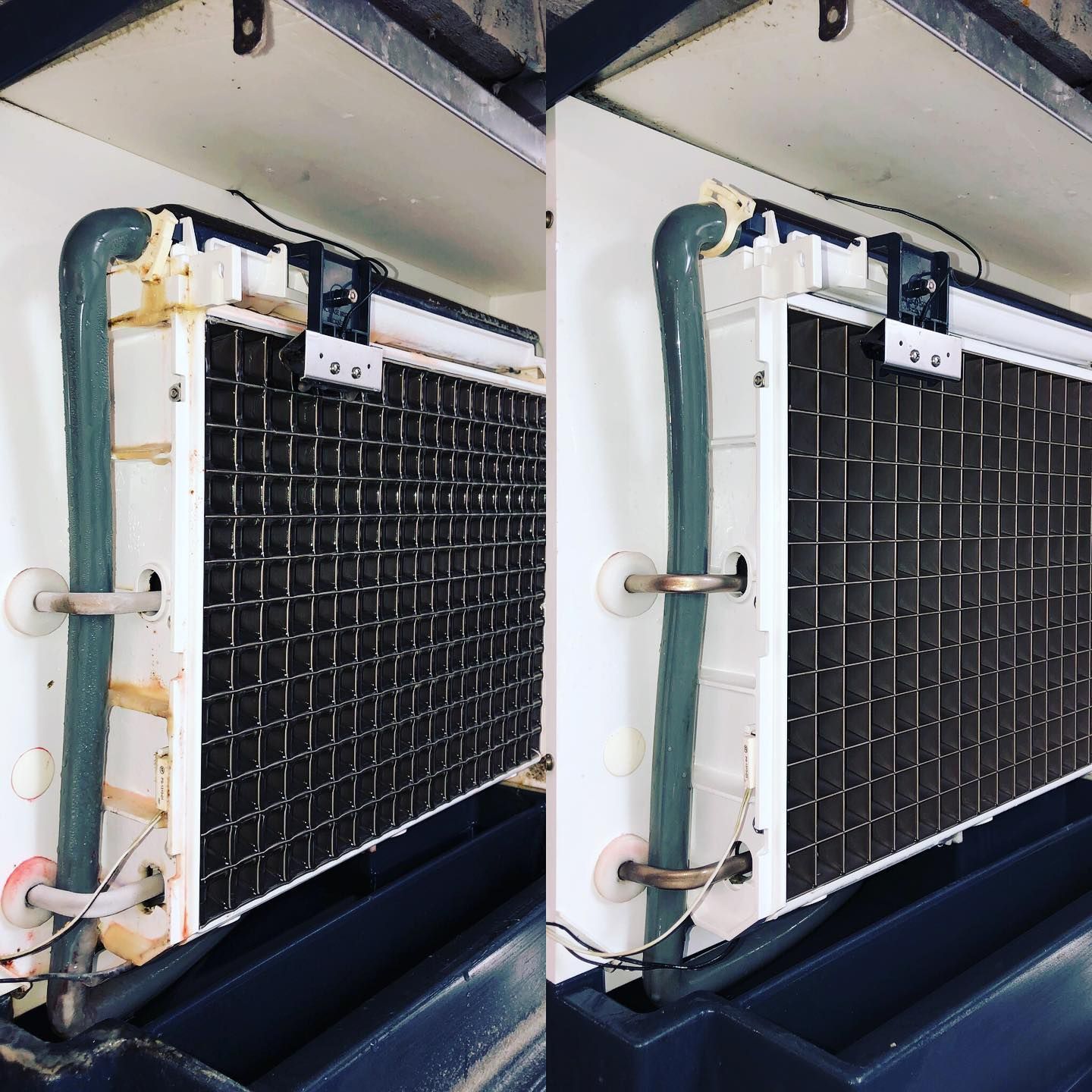 A before and after picture of an air conditioner