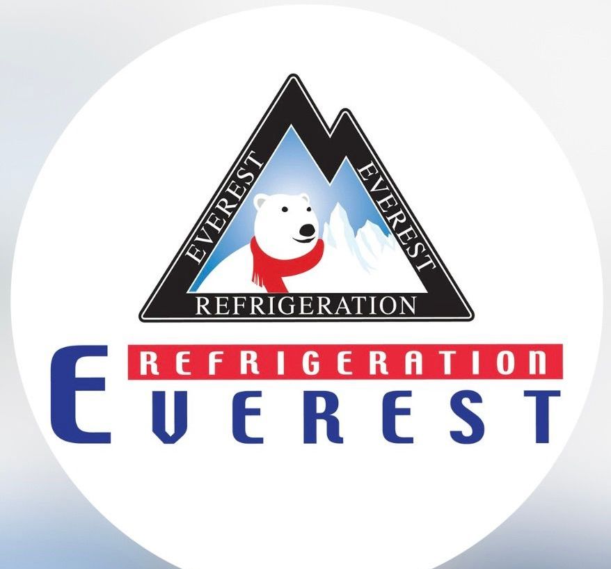 A logo for everest refrigeration with a polar bear on it