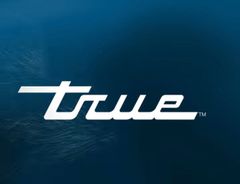 A true logo on a blue background
