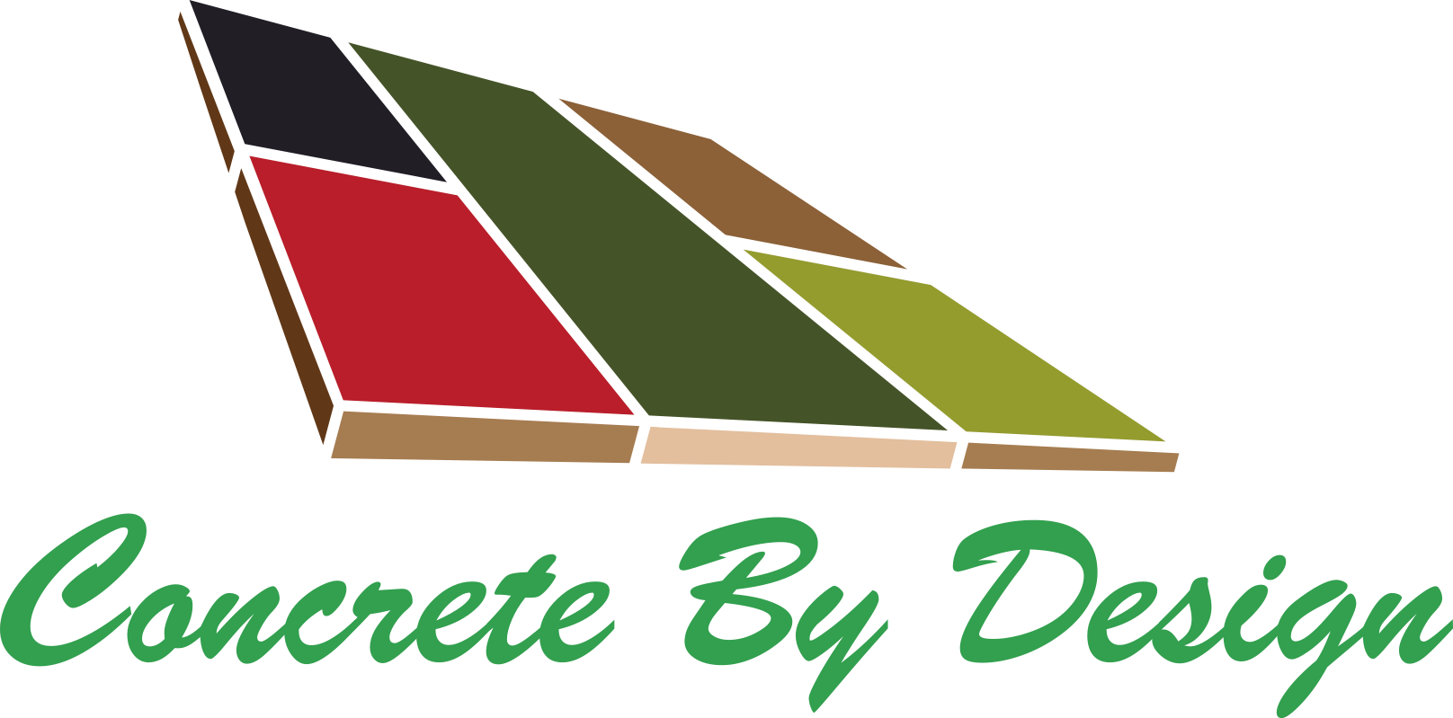 A logo for concrete by design shows a surface made of concrete tiles.