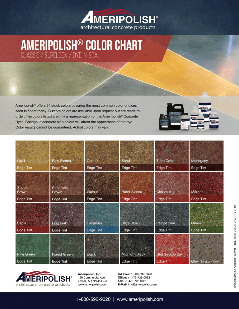 A color chart for ameripolish is shown on a brochure.