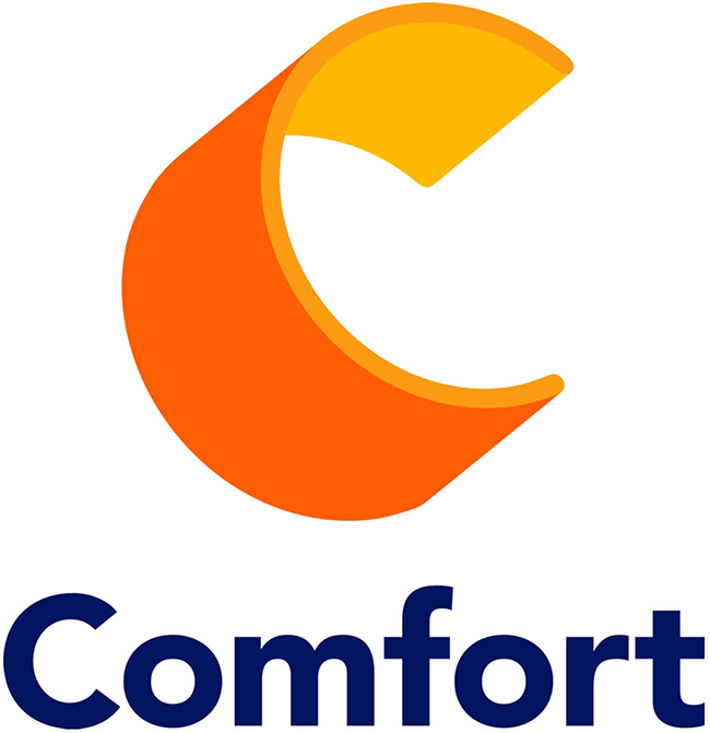 An orange and yellow comfort logo on a white background