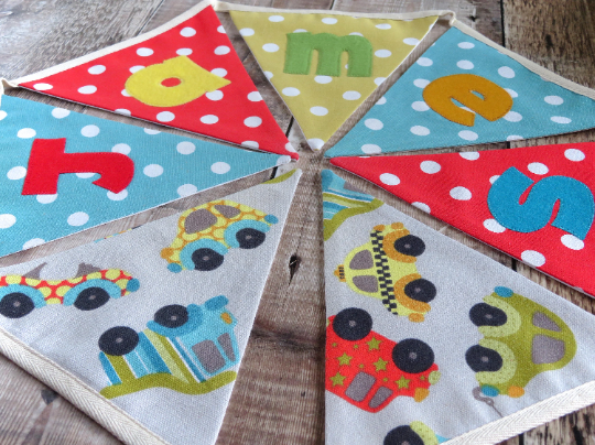 children's bunting, nursery decor, children's bedroom decor, soft furnishings for kids, personalised bunting