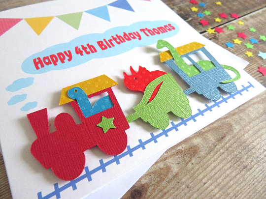 children's birthday cards, dinosaur train card, personalised kids cards