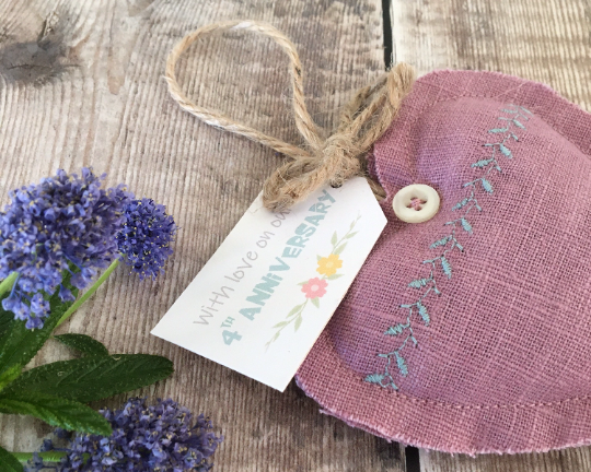 lavender linen heart, anniversary gift, linen anniversary