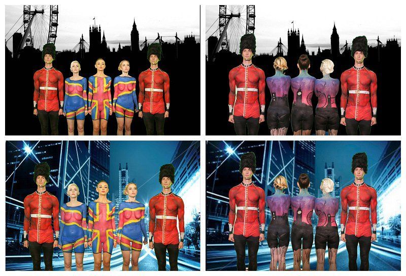 body painted models at a prommotional event for london travel