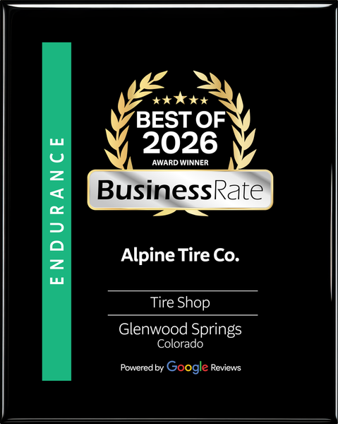 A plaque for Alpine Tire Co., a 2026 Best of BusinessRate award winner in Glenwood Springs, Colorado.  | Avon Auto & Truck