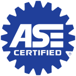 Blue and white ASE Certified logo featuring the letters ASE inside a gear shape. | Avon Auto & Truck
