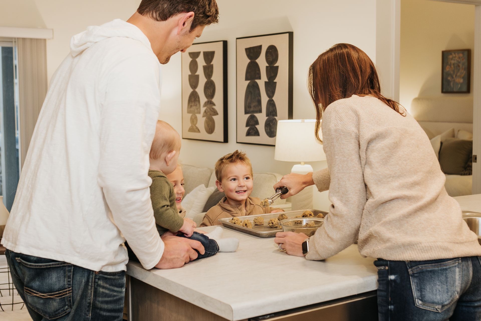 Family at home in the kitchen
