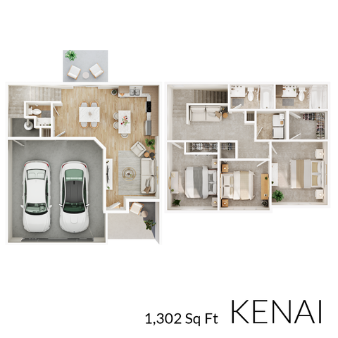 Kenai floor plan with 1,302 square feet