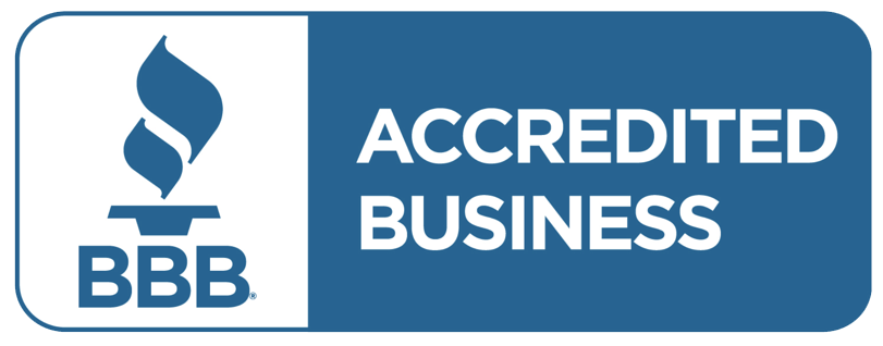 A blue sign that says accredited business on it