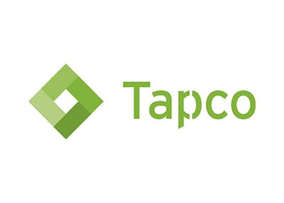 Logo for Tapco, featuring a green, overlapping diamond and the word 