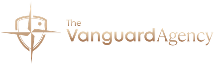 Logo for The Vanguard Agency. White text on a white background, within a white rectangle.