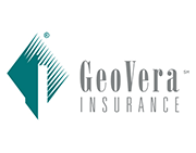 GeoVera Insurance logo: Teal diamond with lines, right of grey 
