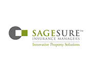 Logo of Sagesure Insurance Managers with a gray and green abstract graphic.