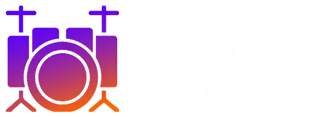 Drum set icon with a purple to orange gradient.