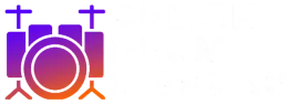 Drum set icon with a purple to orange gradient.
