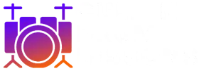 Drum set icon with a purple to orange gradient.