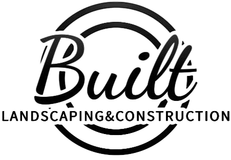 Logo with "Built" in script font, and "LANDSCAPING & CONSTRUCTION" below inside a double circle.