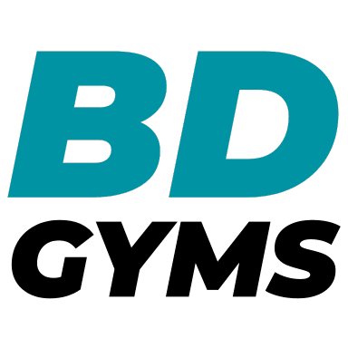 The logo for bd gyms is blue and black
