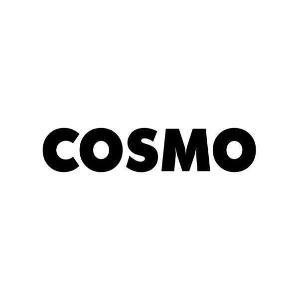 A black and white logo for cosmo on a white background.