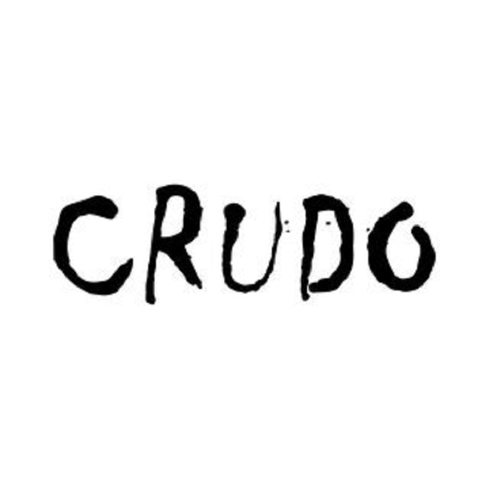 The word crudo is written in black on a white background.