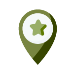 Chincheta de mapa verde con una estrella que marca una ubicación.